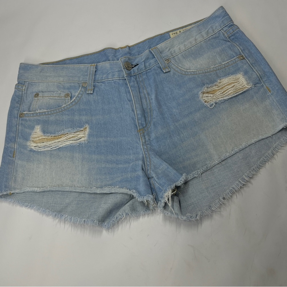 RAG & BONE Size 28 Womenโs Cut off light blue denim shorts .